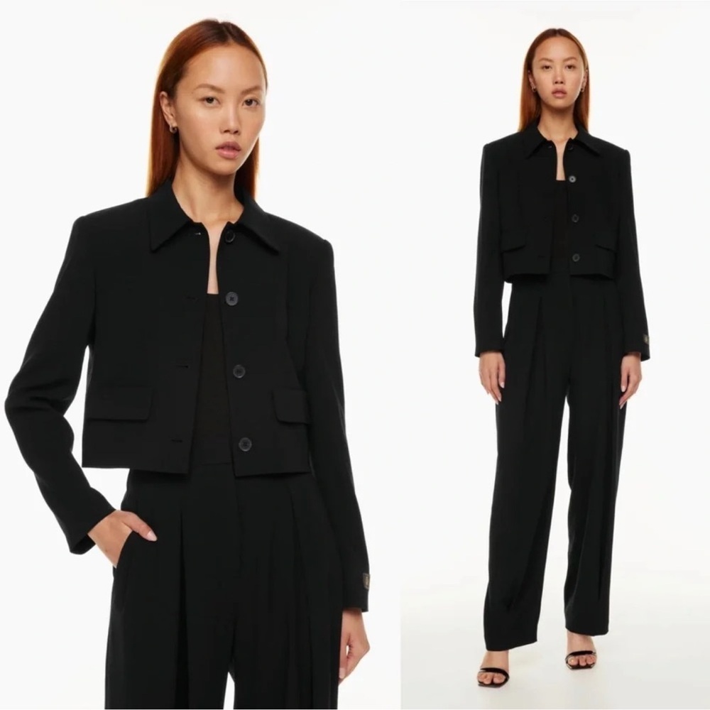 Aritzia Babaton Frances Jacket Black Button-Front Mirror Crepe